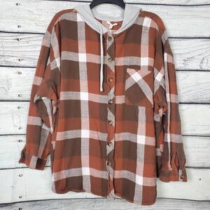 Maurices Plus Size Plaid Button Down Hoodie Shirt 4X
